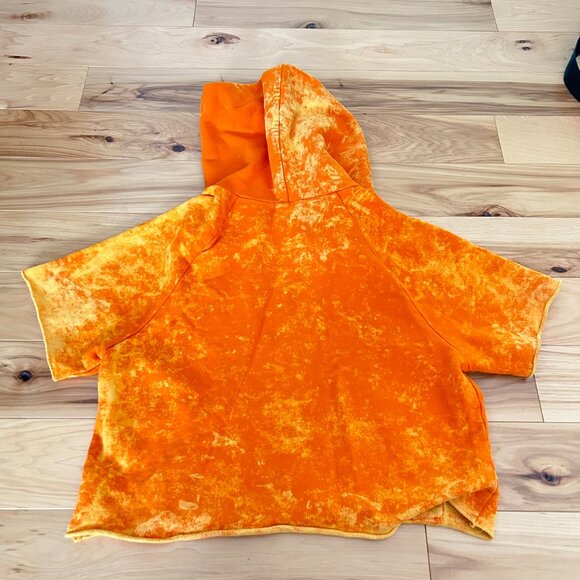 Cotton Citizen Orange Cropped Hoodie Short Sleeve Acid Wash Tie Dye Hood - Picture 2 of 3